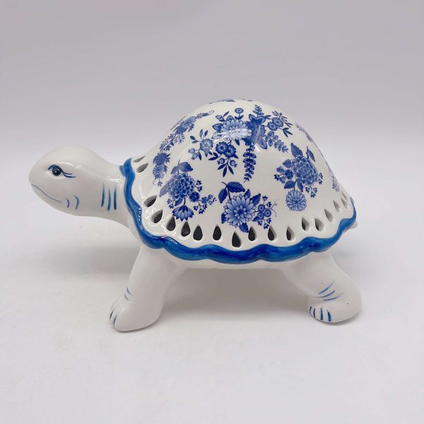 Blue Ceramic Turtle Figurine with Decal