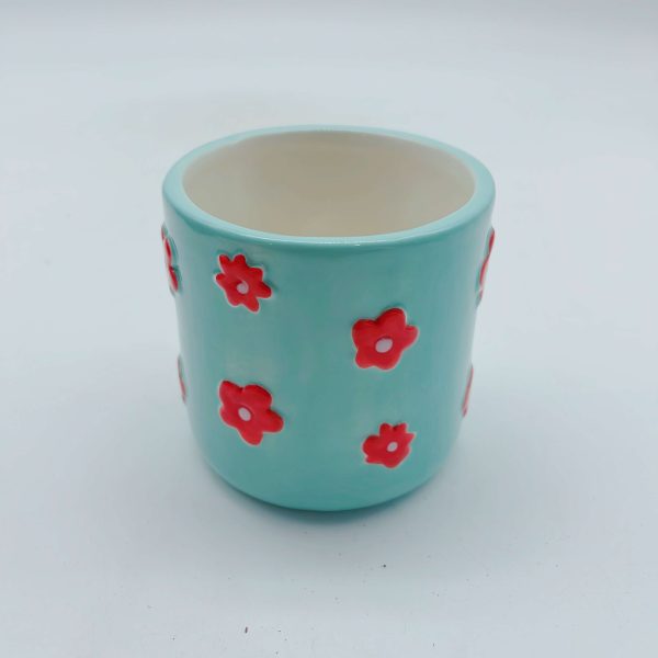 Blue Embossed Ceramic Flower Pot