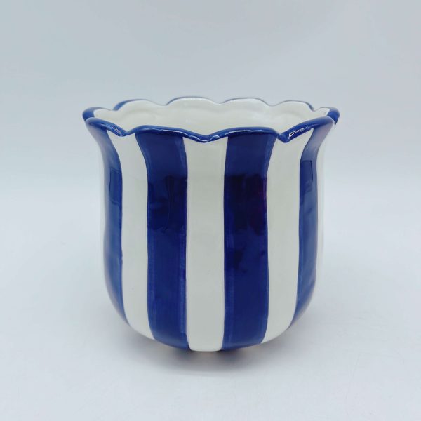 Blue White Striped Ceramic Planter Pot