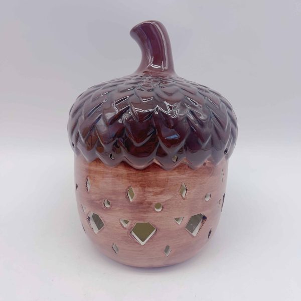 Brown Acorn Ceramic LED Lamp With Cutouts