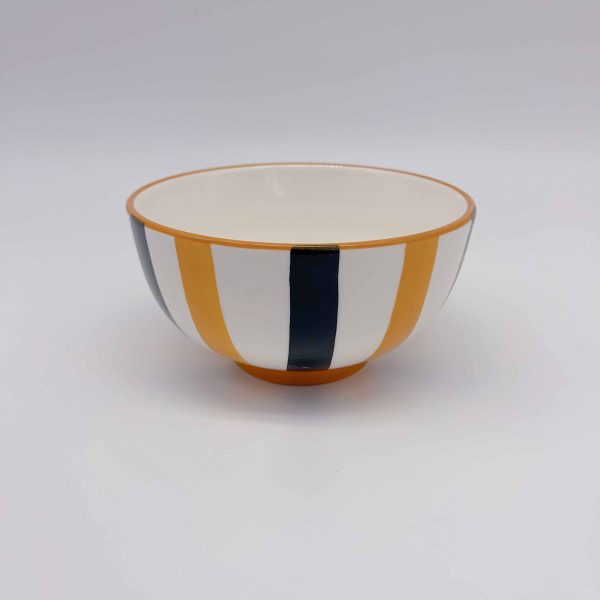Ceramic Bowl Yellow White Black Stripes Daily Use