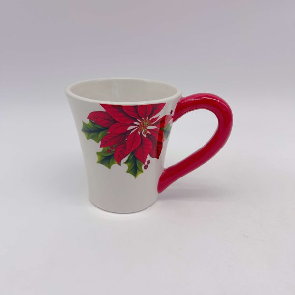 Ceramic Christmas Mug with Red Flower Design