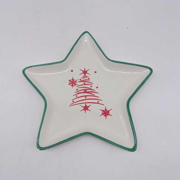 Ceramic Christmas Tree Plate with Star Design