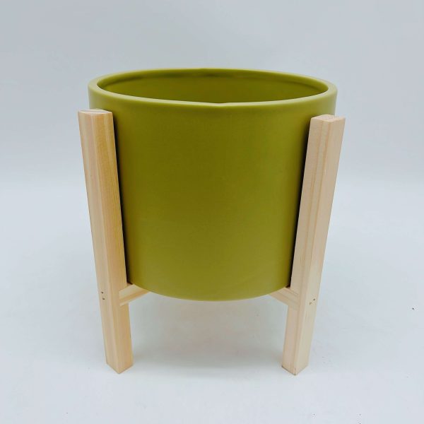 Ceramic Green Planter Wood Stand
