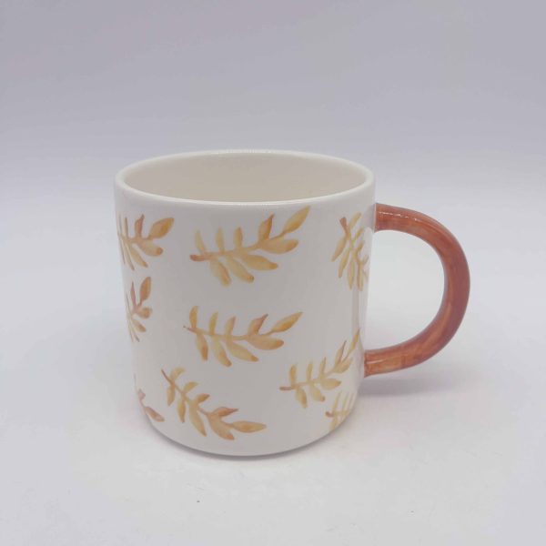 Ceramic Halloween Mug Round Orange Maple Leaf White Design