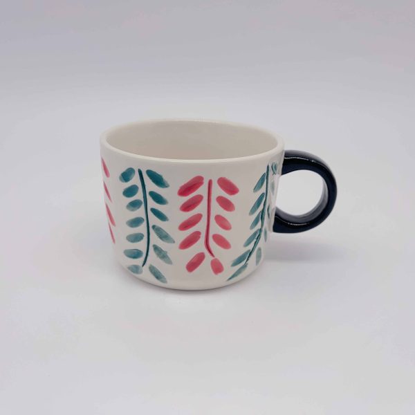 Ceramic Mug Red Green Leaf Design