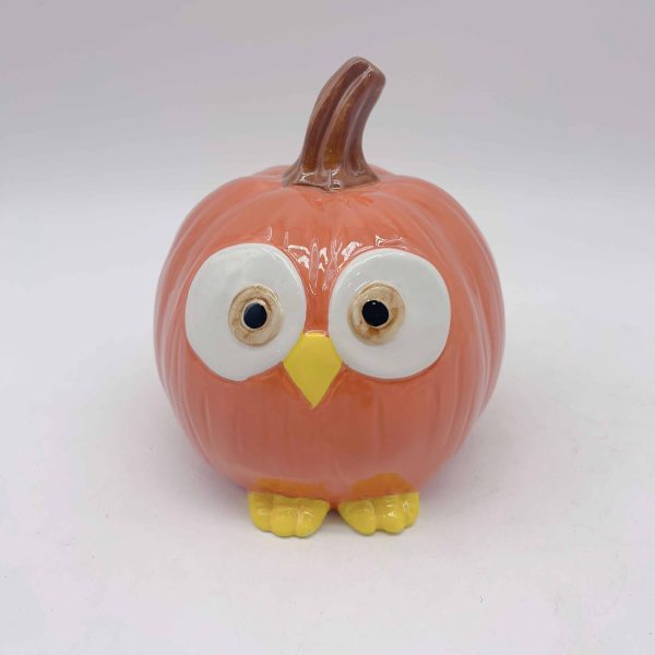 Ceramic Orange Owl Pumpkin Halloween Decoration