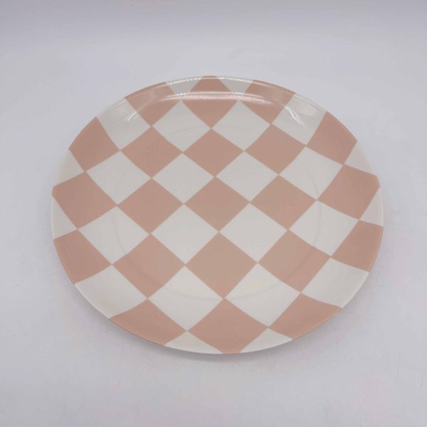 Ceramic Pink White Checkered Salad Plate
