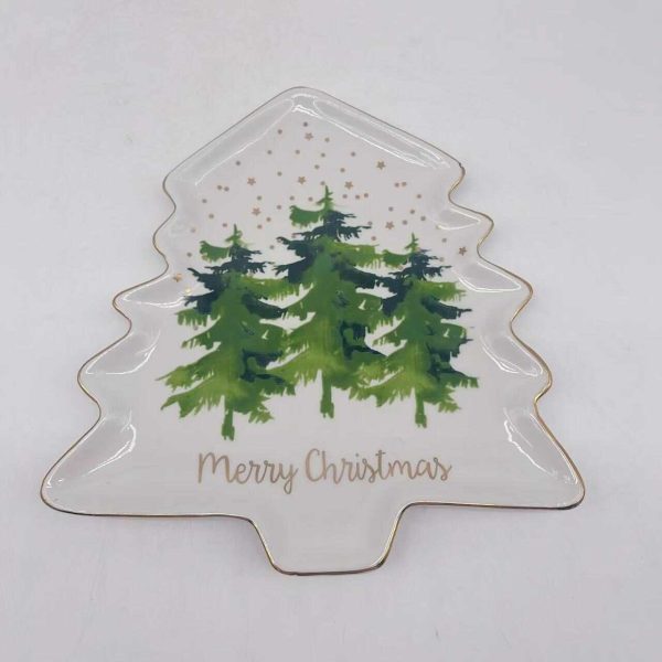 Ceramic Plates Set with Three Christmas Trees Design