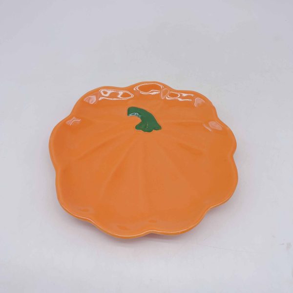 Ceramic Pumpkin Plate Orange Flower Shape