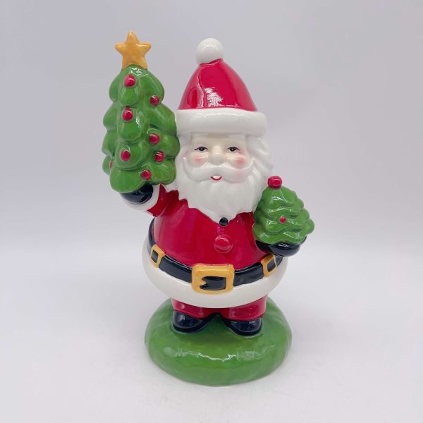 Ceramic Santa Claus Holding Christmas Tree Figurine Decor