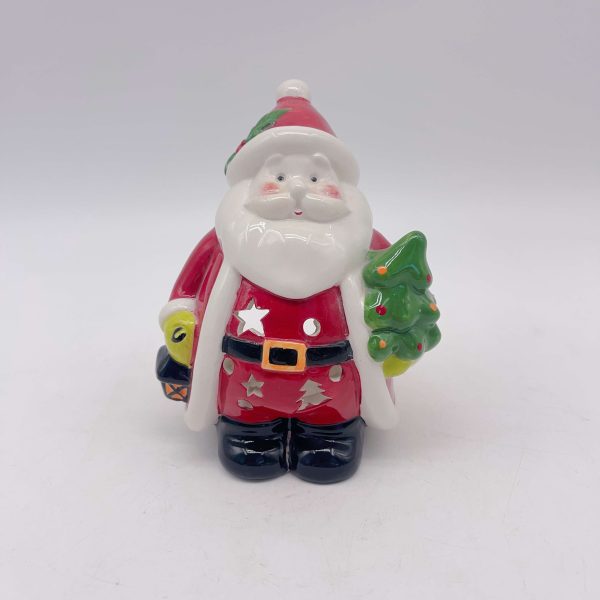 Ceramic Santa Claus Holding Christmas Tree Figurine Red