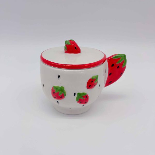 Ceramic Strawberry Cup with Lid