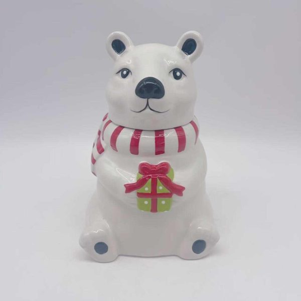 Ceramic White Christmas Bear Storage Jar
