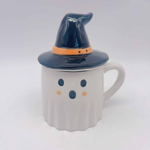 Ceramic White Ghost Black Hat Halloween Mug