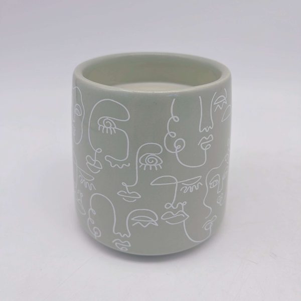 Ceramic White Line Wax Cup with Wax