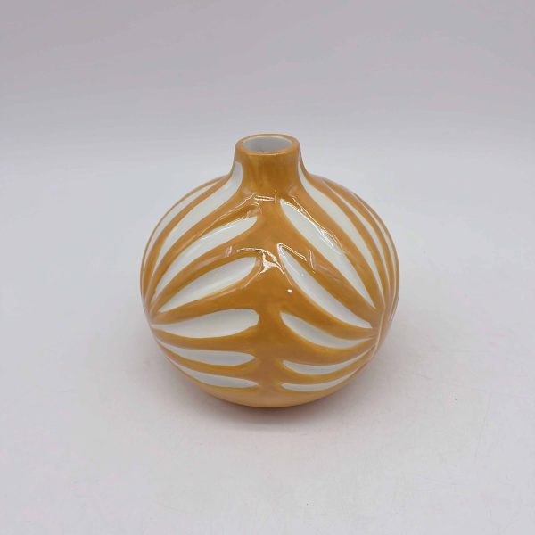 Glossy Yellow White Ceramic Vase