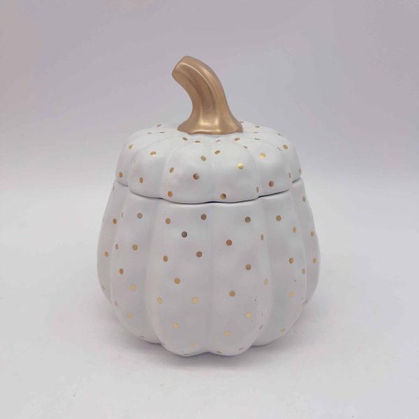 Gold Polka Dot Ceramic Halloween Pumpkin Jar