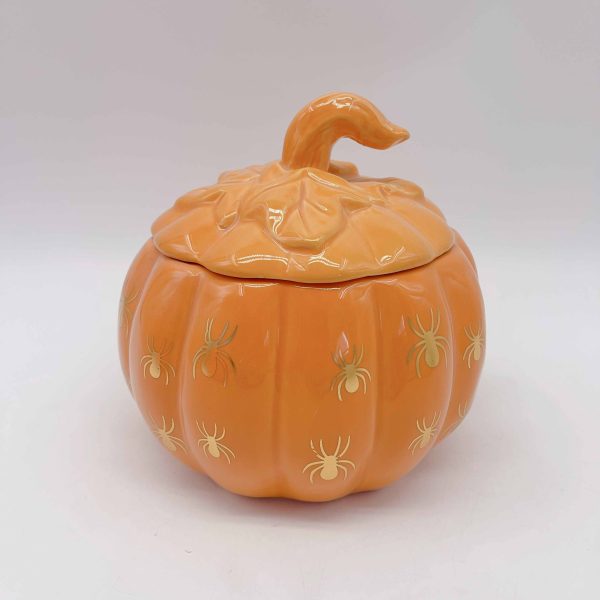 Gold Spider Decal Ceramic Halloween Pumpkin Jar
