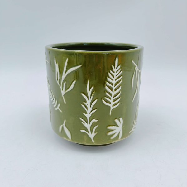 Green Ceramic Embossed Flower Pot