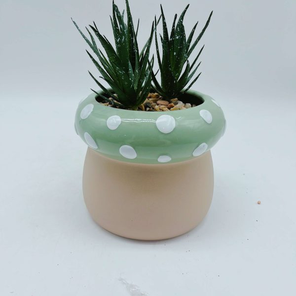 Green Ceramic Mushroom Planter Pot