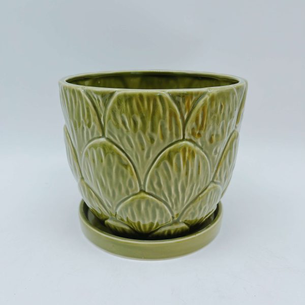 Green Ceramic Planter with Saucer