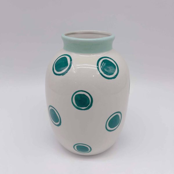 Green Ceramic Vase with White Circles