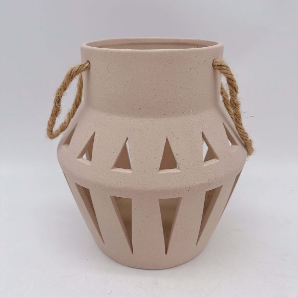 Ivory Ceramic Lantern with Dual Handles
