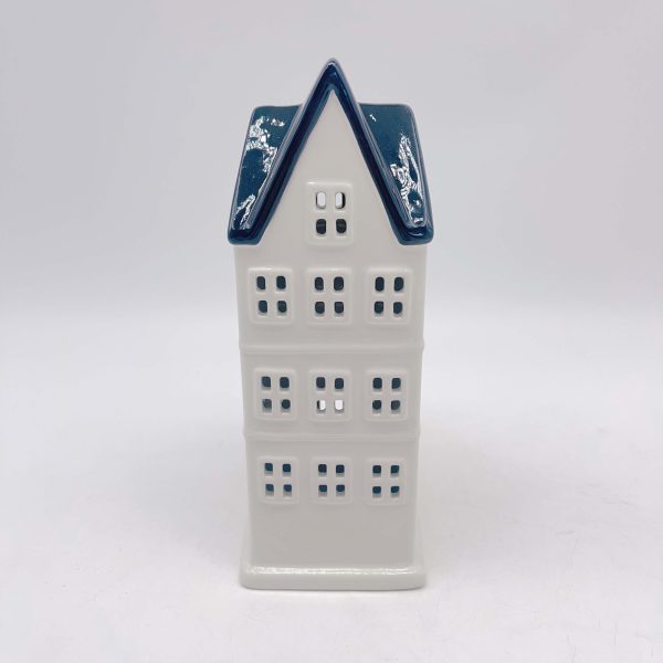 Large Black Ceramic Christmas House with White Roof