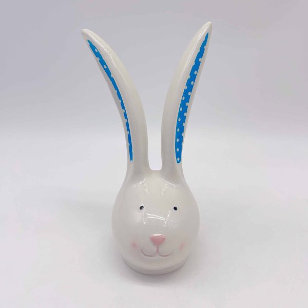 Large Blue Polka Dot Ceramic Rabbit Figurine