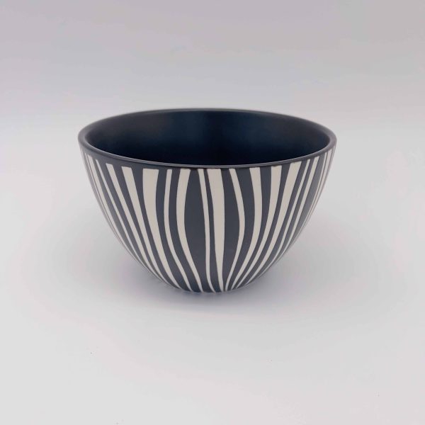 Large Ceramic Bowl White Striped Daily Use