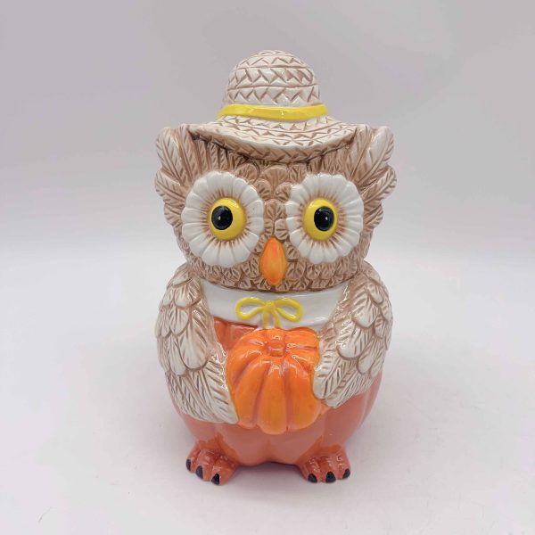 Large Ceramic Owl Pumpkin Halloween Decor