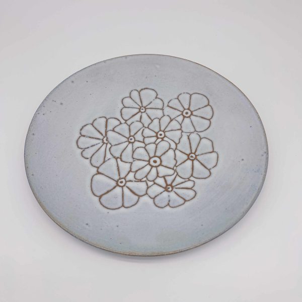 Large Gray Ceramic Flower Plate Round Design