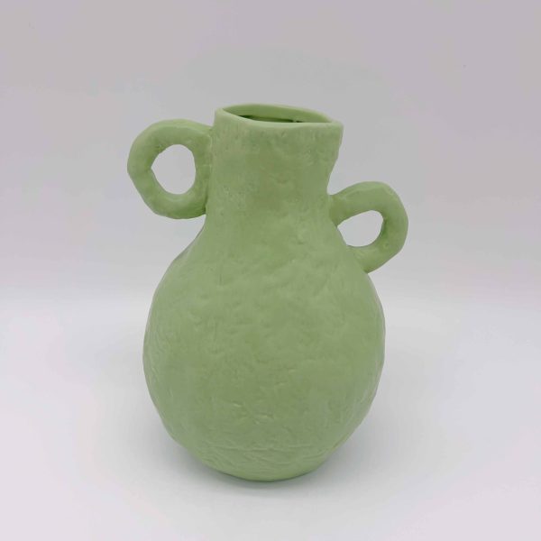 Large Green Ceramic Vase with Dual Handles