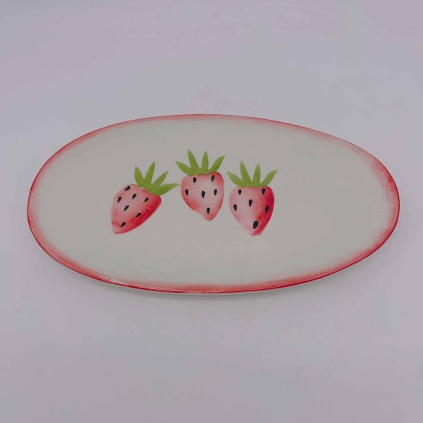 Large Irregular Ceramic Plate with Three Strawberries