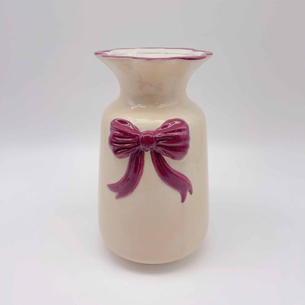 Large Purple Embossed Bow Ceramic Painted Flower Vase