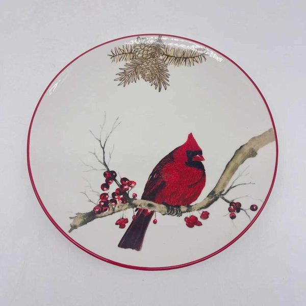 Large Red Ceramic Bird Plate