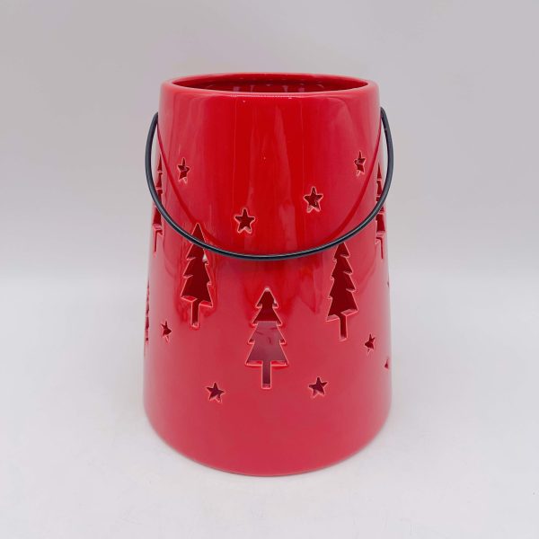 Large Red Ceramic Christmas Tree Lantern