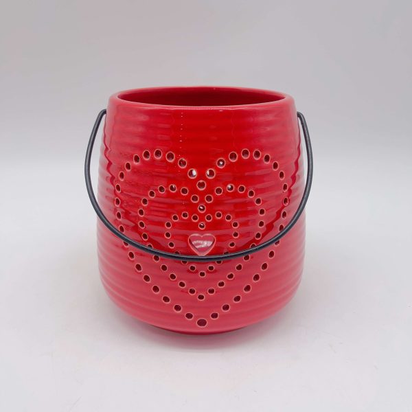Large Red Heart Ceramic Lantern