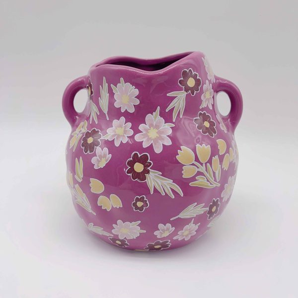 Large Vintage Purple Ceramic Floral Vase