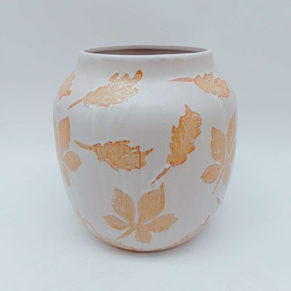 Large White Ceramic Maple Leaf Planter