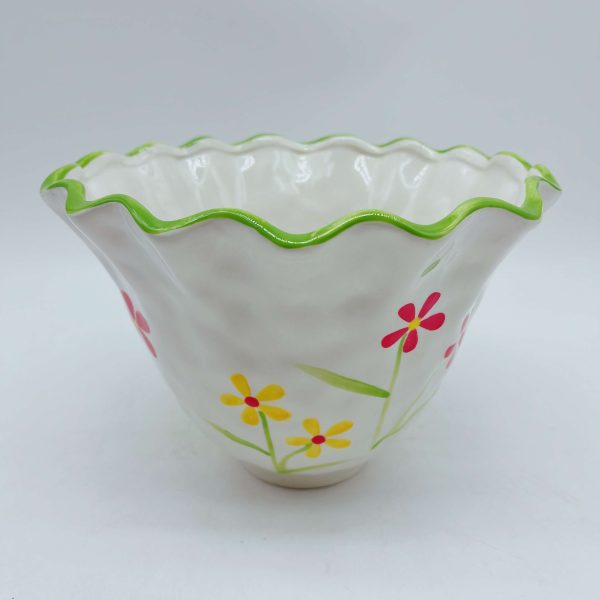 Large White Ceramic Painted Planter