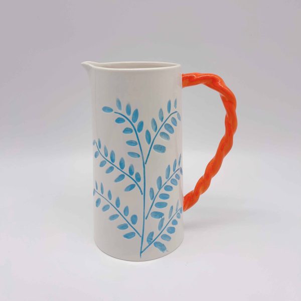 Large White Ceramic Vase Blue Leaf Design