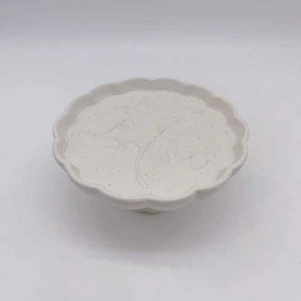 Large White Round Ceramic Pumpkin Pedestal Plate