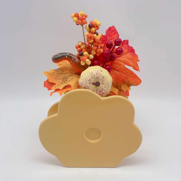 Large Yellow Ceramic Halloween Vase with Faux Flowers