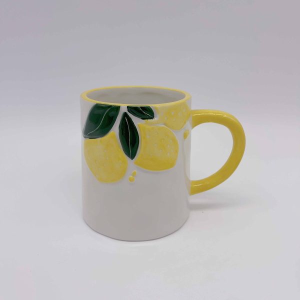 Large Yellow Embossed Ceramic White Mug