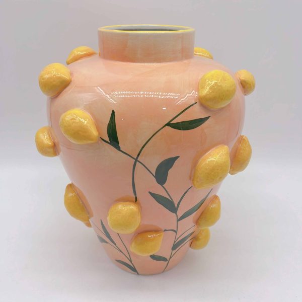 Lemon Embossed Ceramic Painted Vase