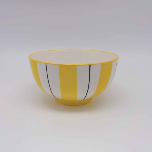 Medium Ceramic Bowl Yellow White Stripes Daily Use