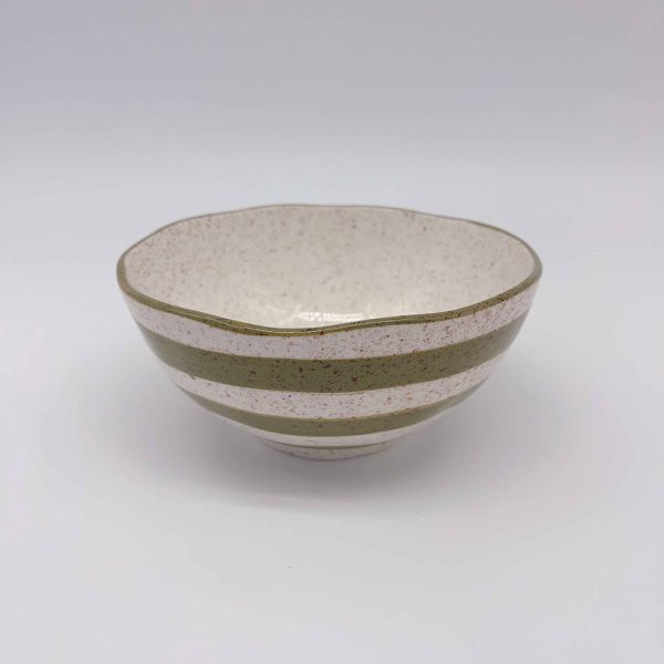 Medium Green Striped Ceramic Bowl