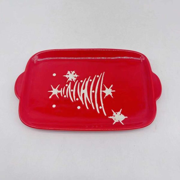 Medium Red Ceramic Christmas Plate